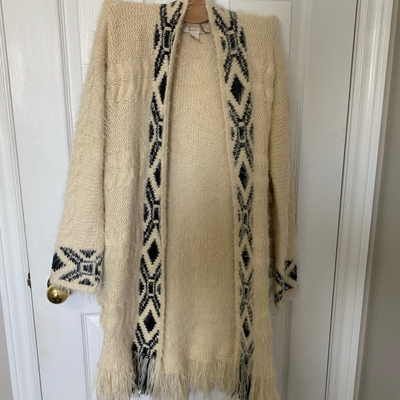 FOREVER 21 Long Cream & Black Cozy Cardigan Size Small - Picture 1 of 4